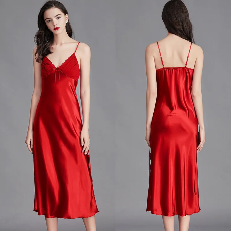 [US warehouse] women's nightgown long sleeveless nightgown satin silk nightdress sexy pajamas ladies pajamas