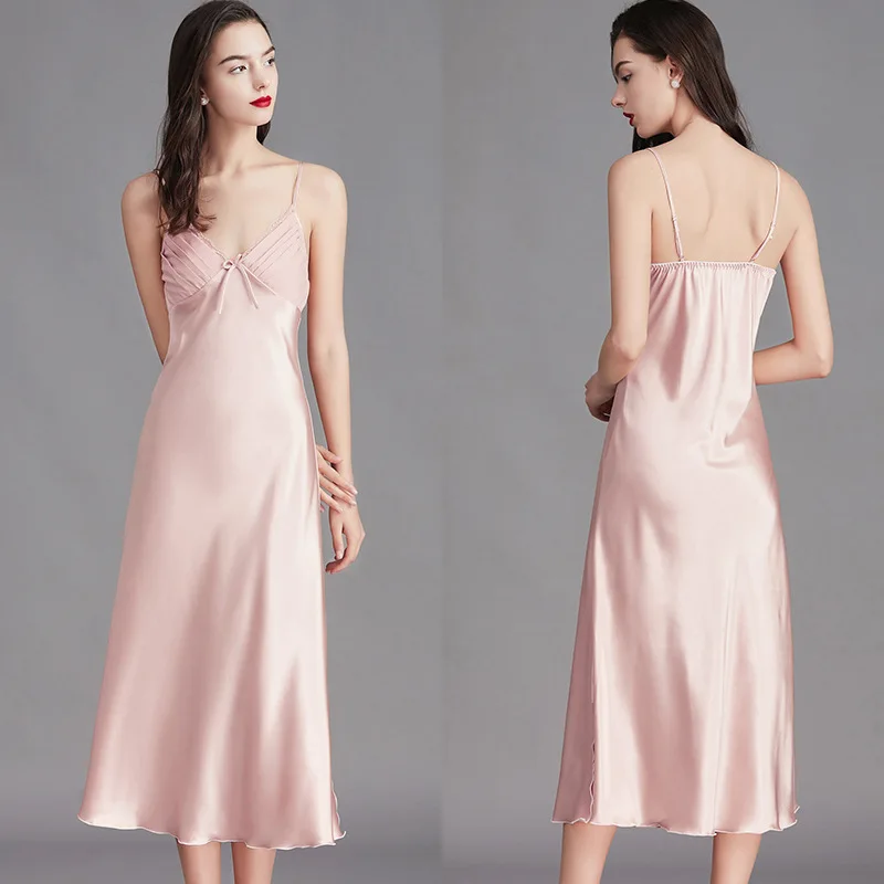 [US warehouse] women's nightgown long sleeveless nightgown satin silk nightdress sexy pajamas ladies pajamas