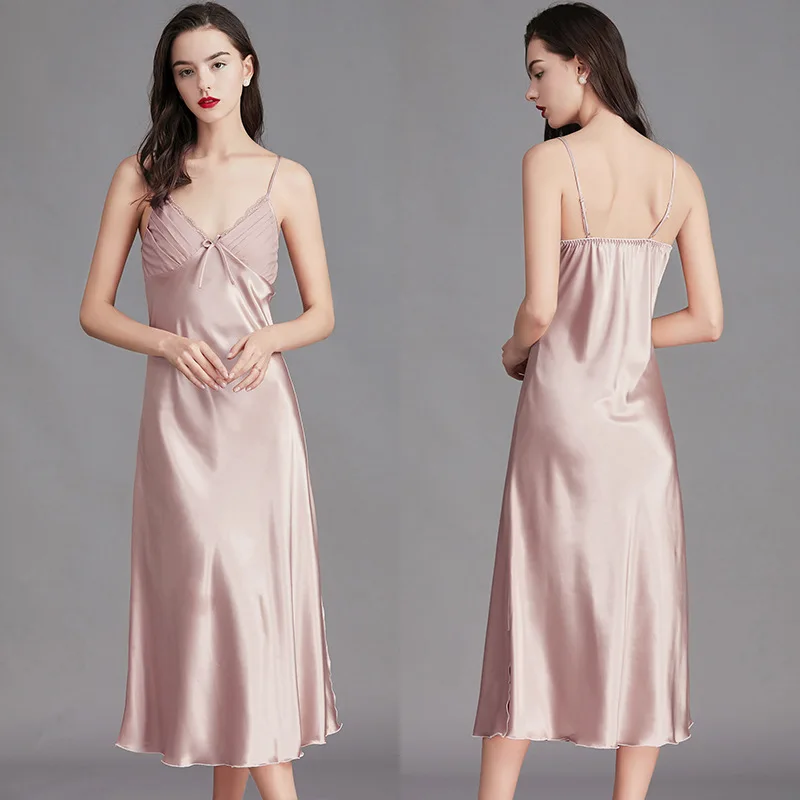 [US warehouse] women's nightgown long sleeveless nightgown satin silk nightdress sexy pajamas ladies pajamas