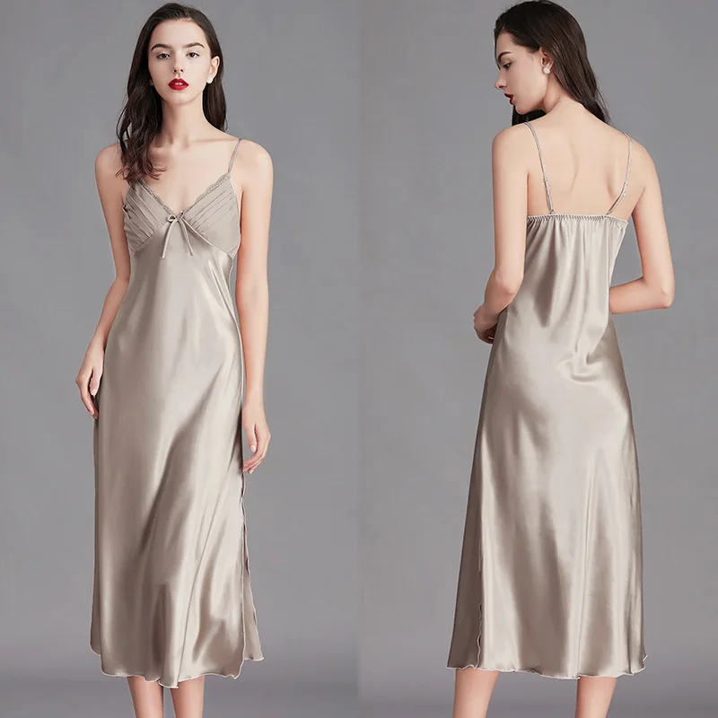 [US warehouse] women's nightgown long sleeveless nightgown satin silk nightdress sexy pajamas ladies pajamas