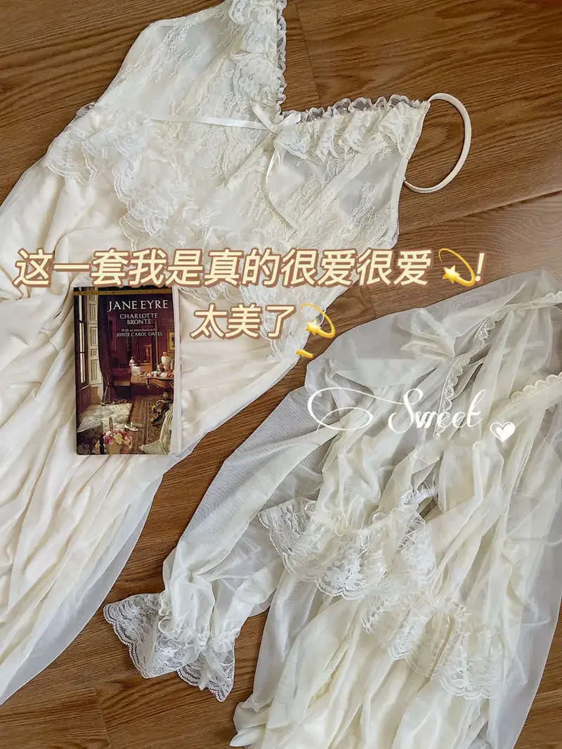 [US warehouse] Retro women's palace style tulle robe nightdress ladies princess nightgown fairy tale pajamas pajamas women's clothing