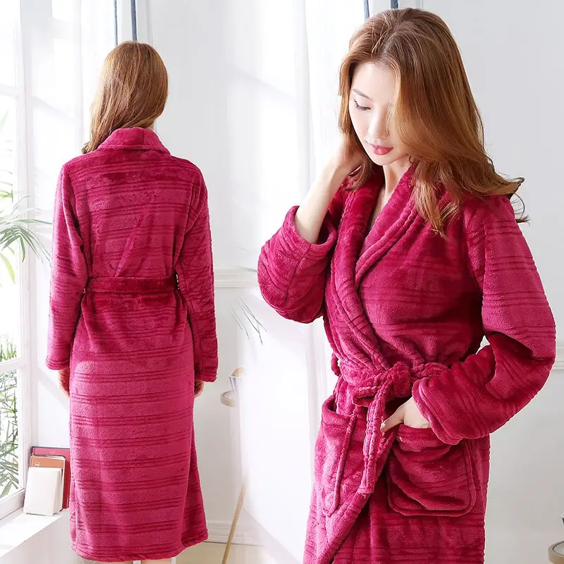 [US warehouse] Kimono warm flannel bathrobe long coral fleece bathrobe nightgown women's comfortable pajamas