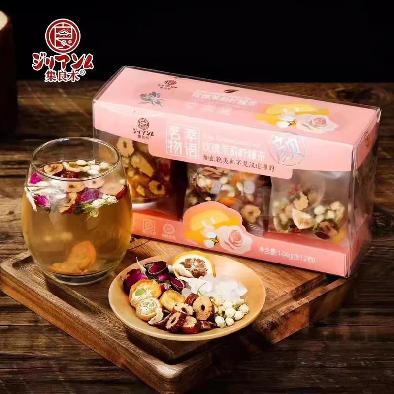 【Self-operated】China Jiliangmu Rose Jasmine Lemon Tea 12g*12 bags of flower tea female health tea bag