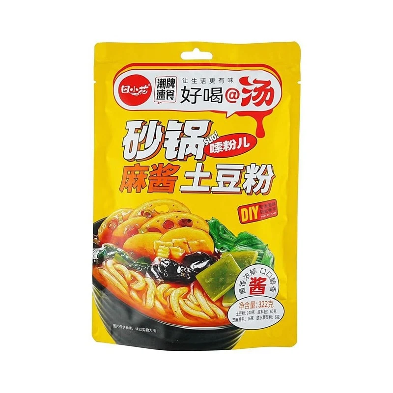 [Self-operated] China Tian Xiaohua Casserole Potato Powder Sesame Sauce Flavor 322g with seasoning packet Q elastic smooth appetizer snack self-cooked late night fast food