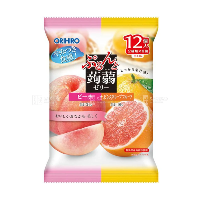 [Self-operated] Japanese ORIHIRO low-calorie konjac juice jelly 12 pieces, ready to eat, peach + grapefruit double flavor
