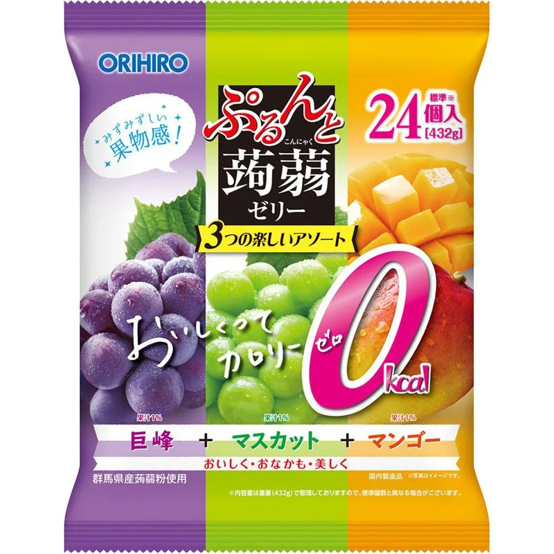 [Self-operated] Japanese ORIHIRO low-calorie konjac juice jelly 24 pieces, ready to eat, Kyoho + green grape + mango flavor