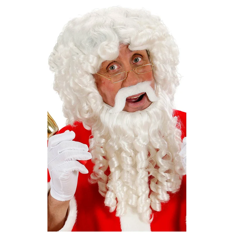 Weihnachtsmann Perücke komplett mit Korkenzieherlocken