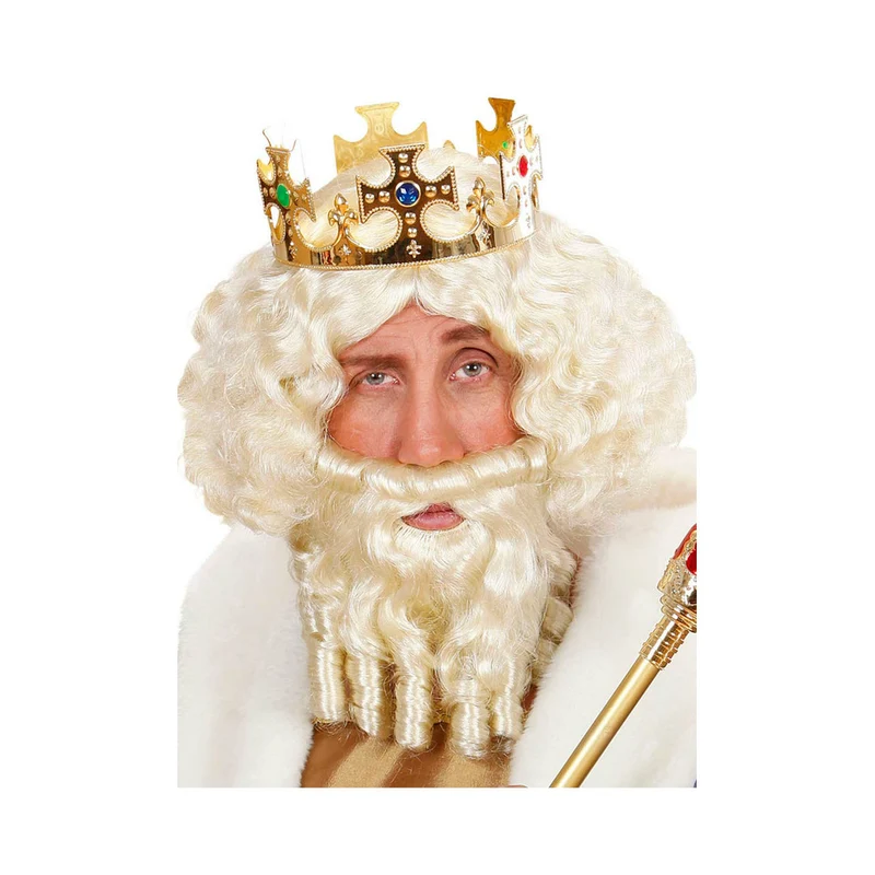 Perücke und Bart blond mit Korkenzieherlocken