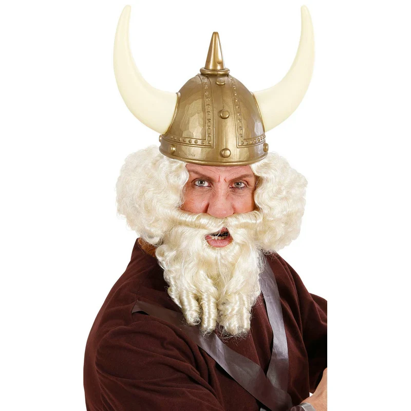 Perücke und Bart blond mit Korkenzieherlocken