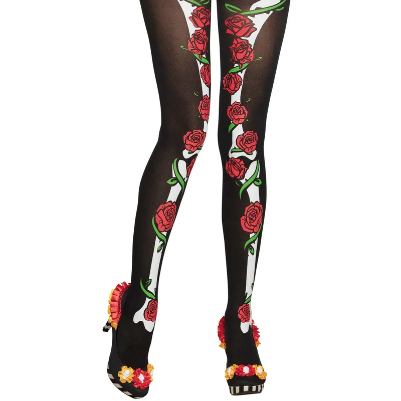 Strumpfhose Skelett mit Rosen