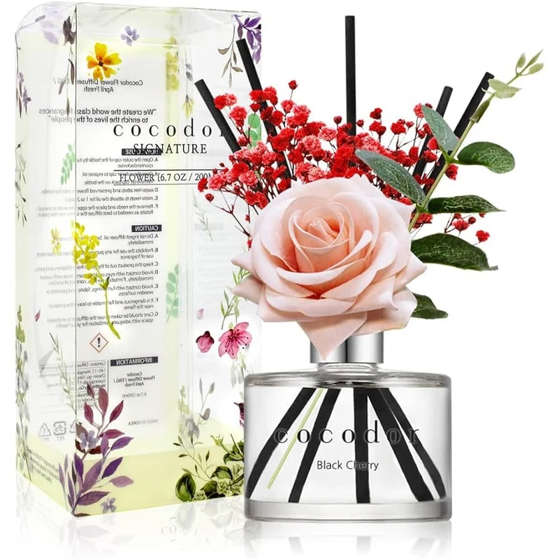[Self-operated] COCODOR Korean Indoor Fragrance Preserved Flower Reed Diffuser Series Black Cherry 200ml Air Freshener Balm Essential Oil Fragrance Flameless Indoor Diffuser Air Freshener Fragrance Stick