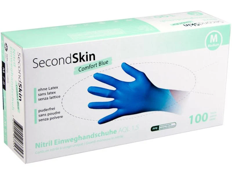 Secondskin Einweghandschuh Nitrili Comfort, Grösse M, blau, 100 Stück
