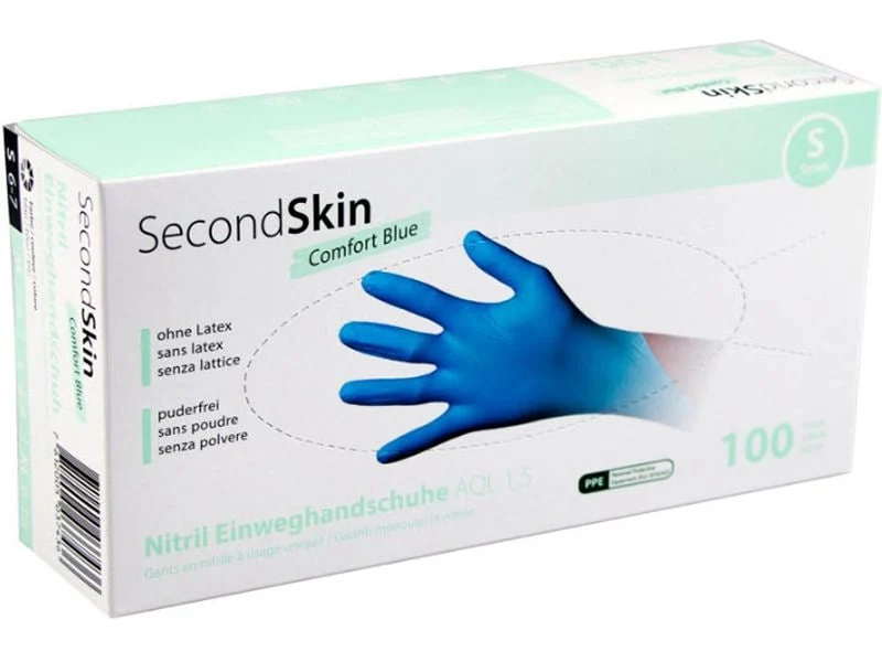 Secondskin Einweghandschuh Nitrili Comfort, Grösse S, blau, 100 Stück