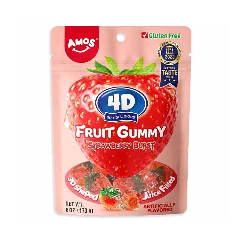 [Self-operated] Amos 4D Fruit Juice Gummies, Strawberry Flavor, 170g, Filled Gummies, Sharing Pack, Fun Fruit Juice Gummies, Children's Snacks and Candies