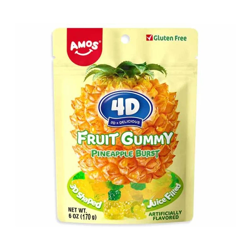 [Self-operated] Amos 4D Fruit Juice Gummies, Pineapple Flavor, 170g, Filled Gummies, Sharing Pack, Fun Fruit Juice Gummies, Children's Snacks and Candies