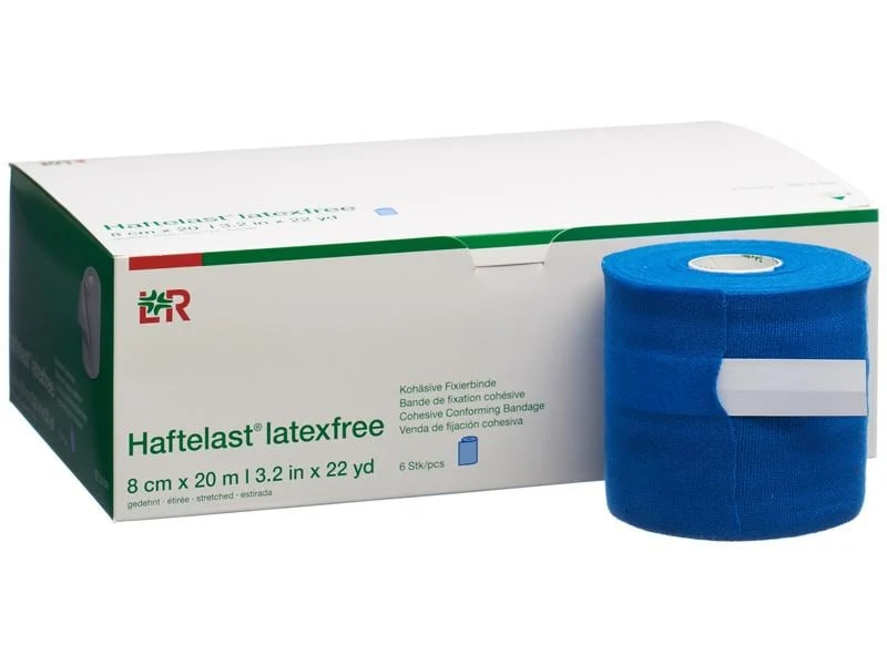 Lohmann Rauscher L&R Haftelast latexfrei, Kohäsive Fixierbinde, blau, 8 cm x 20 m, 6 Stück