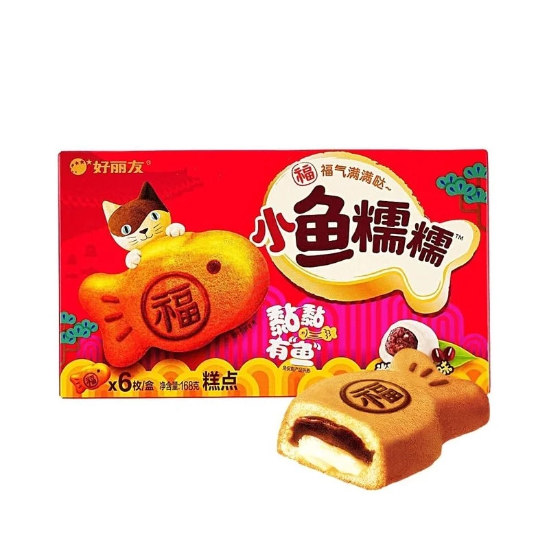 [Self-operated] ORION Korean Fish-Shaped Sticky Rice Taiyaki Sandwich Cake Pie, Red Bean and Sticky Rice Flavor, 6 Pieces, 168g (Pastries, Snacks, Children's Snacks)