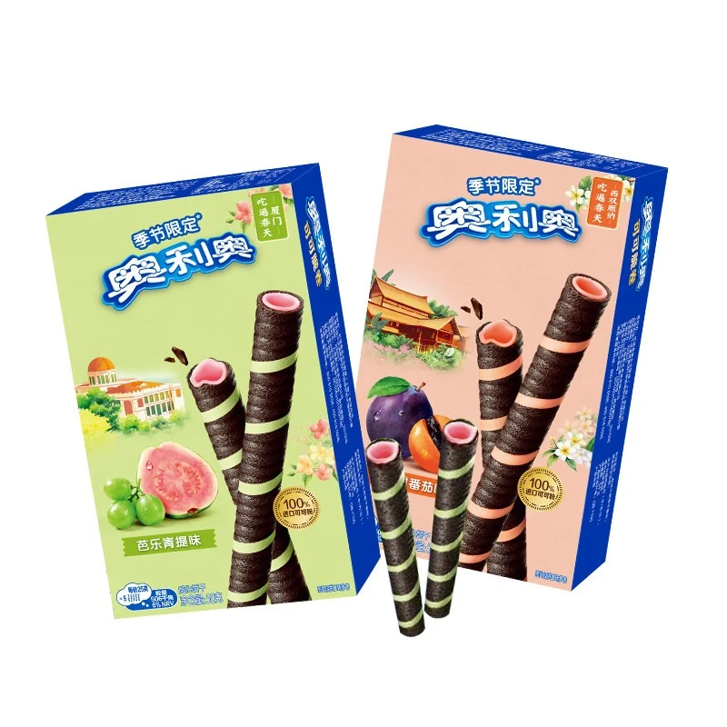 [Self-operated] Oreo Cocoa Crispy Rolls (Seasonal Limited Edition, Guava Green Flavor) 50g Wafer Biscuits Egg Rolls Portable Pack Casual Office Snack