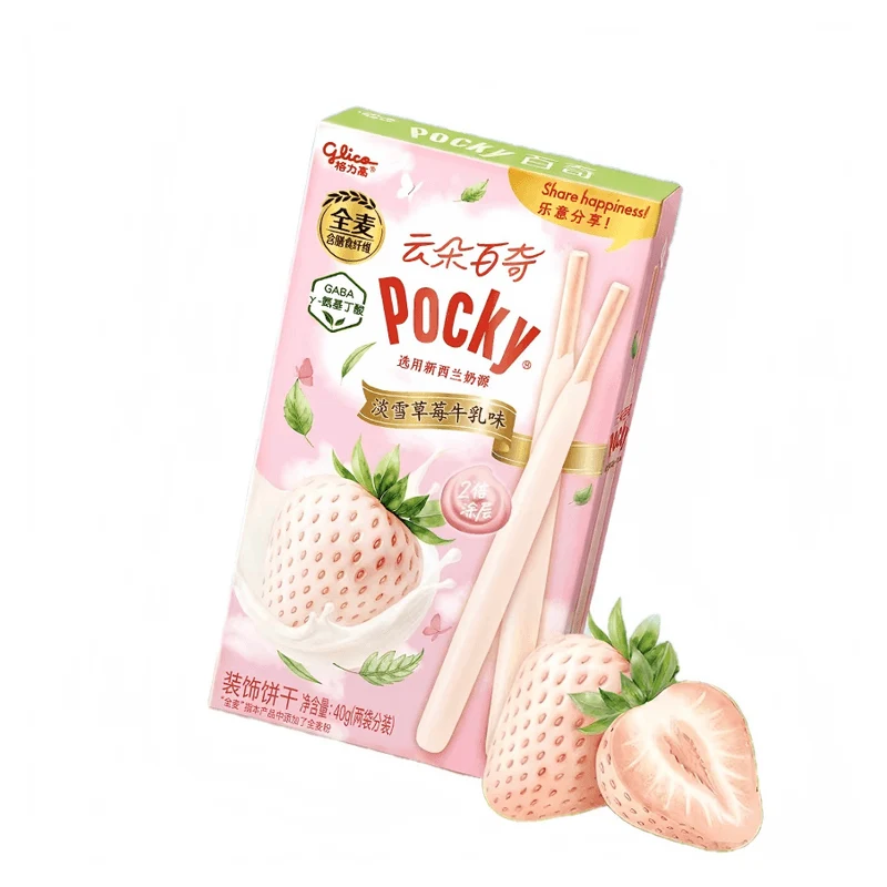 [Self-operated] Glico Pocky Cloud Chocolate Biscuit Sticks (Double Coating), Light Snow Strawberry Milk Flavor, 40g, for Children, Snacks, and Afternoon Tea