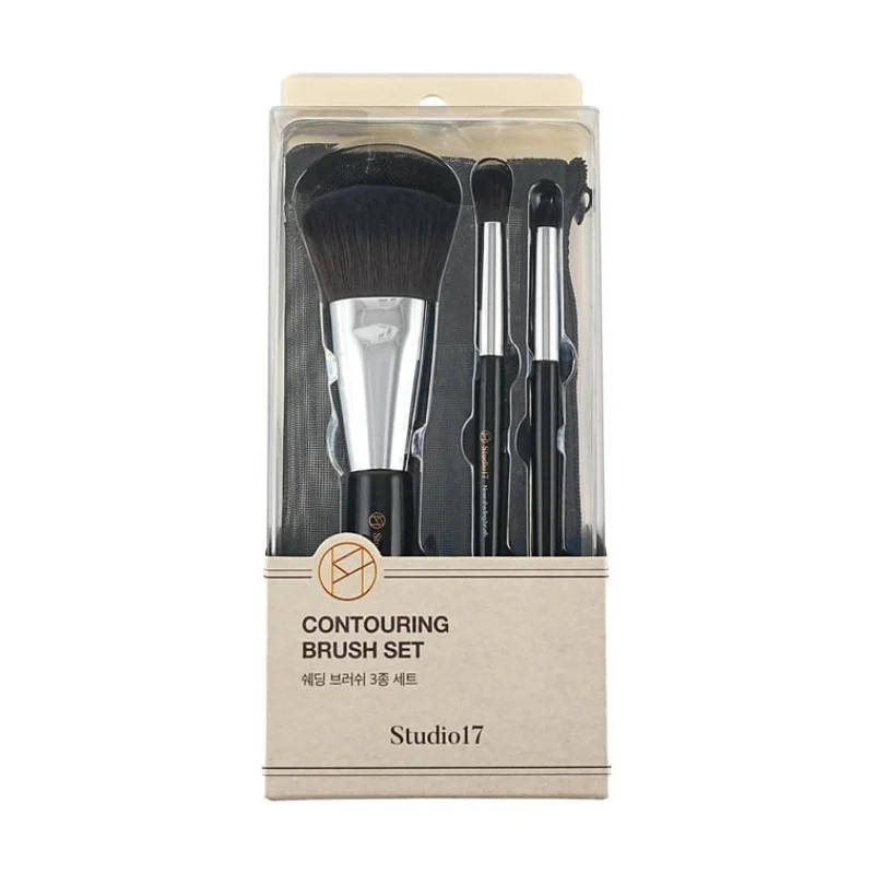 [Self-operated] Korean Studio 17 Contouring Brush 3-Piece Set #492+445+333, includes a free storage bag for convenient packaging of nose shadow, jawline shadow, and eye contouring.