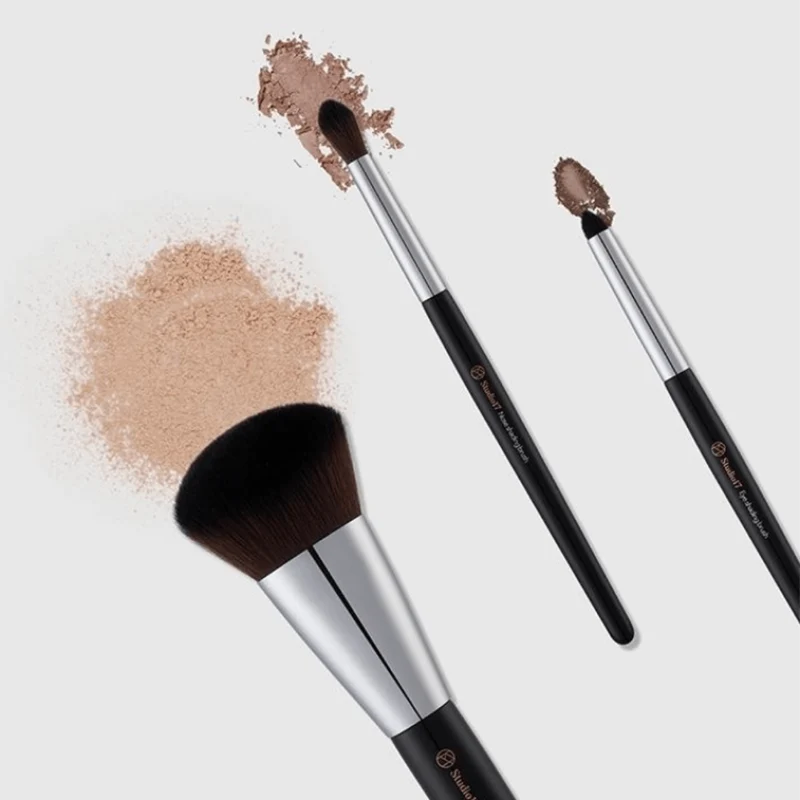 [Self-operated] Korean Studio 17 Contouring Brush 3-Piece Set #492+445+333, includes a free storage bag for convenient packaging of nose shadow, jawline shadow, and eye contouring.