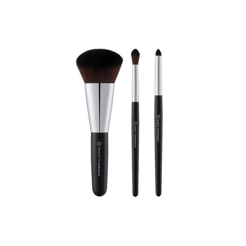 [Self-operated] Korean Studio 17 Contouring Brush 3-Piece Set #492+445+333, includes a free storage bag for convenient packaging of nose shadow, jawline shadow, and eye contouring.