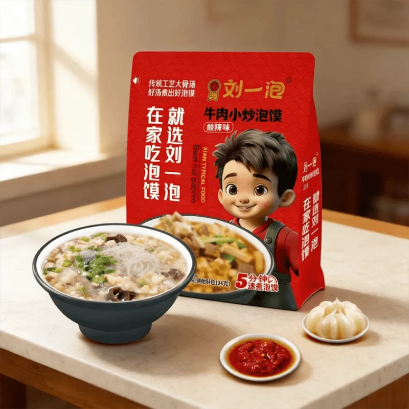 [Self-operated] Liu Yipao New Series Beef-Flavored Stir-Fried Flatbread with Spicy and Sour Flavor, 465g, Shaanxi Xi'an Specialty Semi-finished Instant Food, Replicating the Dine-in Flavor