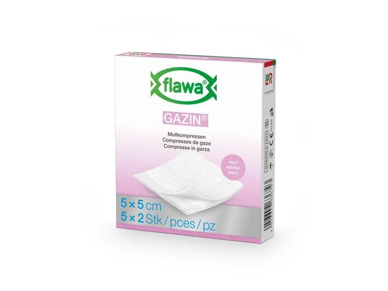 FLAWA Gazin Mullkompressen, weiss, steril, 5 x 5 cm, 10 Stück