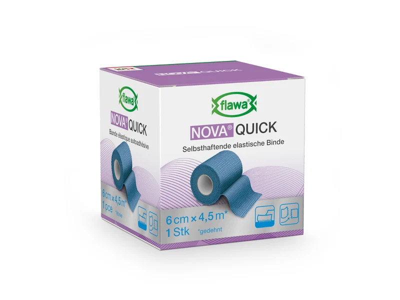 FLAWA Nova Quick, Kohäsive Fixierbinde, blau, latexfrei, 6 cm x 4.5 m