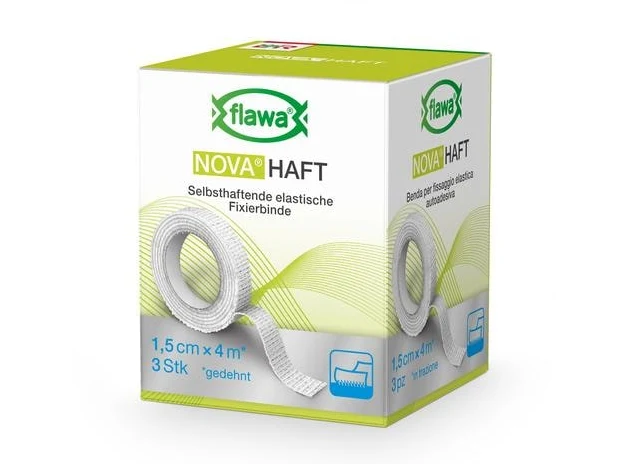 FLAWA Nova Haft, selbsthaftende Fixierbinde, weiss, elastisch, 1.5 cm x 4 m, 3 Stück