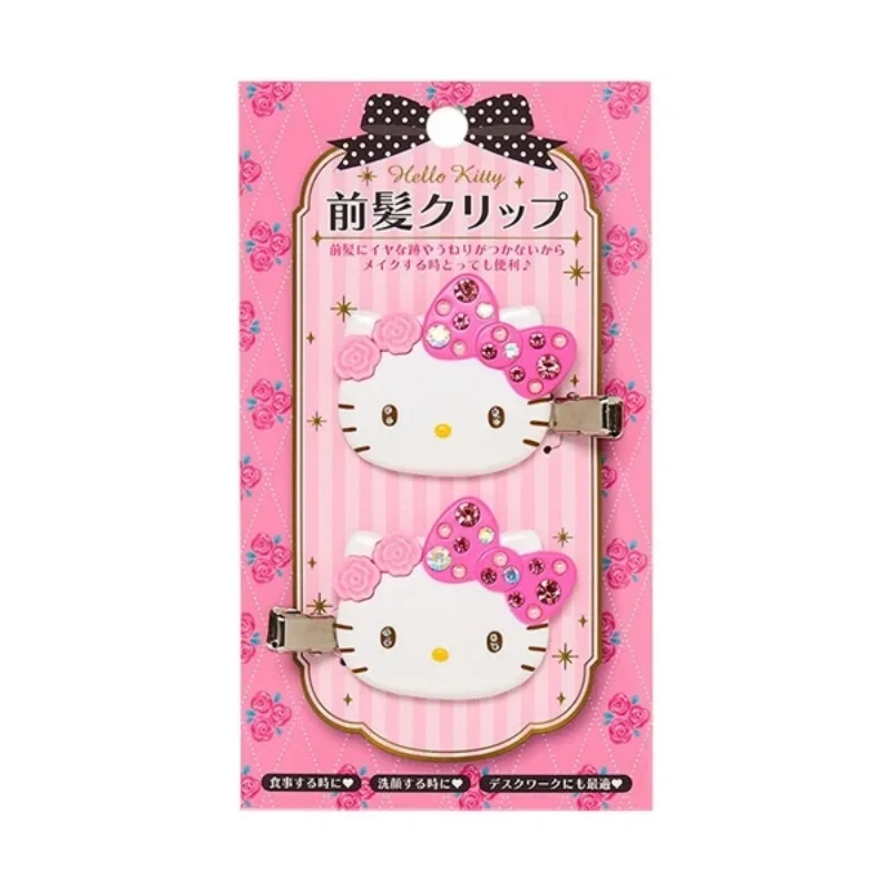 [Self-operated] Japanese Sanrio Hello Kitty Pink Rhinestone Hair Clips (Pair) - Hair Accessories