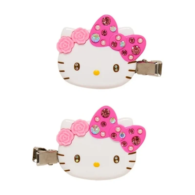 [Self-operated] Japanese Sanrio Hello Kitty Pink Rhinestone Hair Clips (Pair) - Hair Accessories
