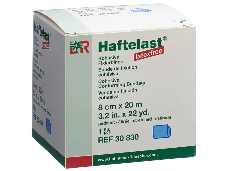 Lohmann Rauscher L&R Haftelast latexfree, Kohäsive Fixierbinde, blau, 8 cm x 20 m, 1 Stück