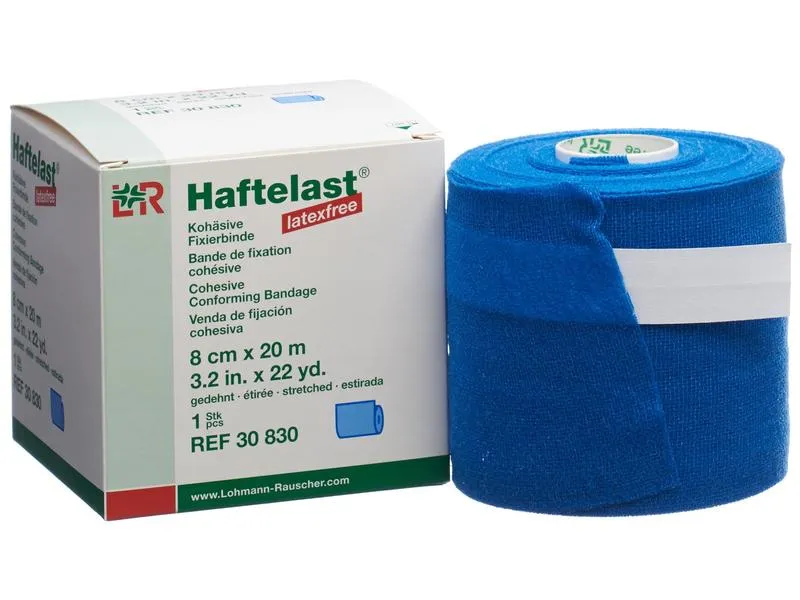 Lohmann Rauscher L&R Haftelast latexfree, Kohäsive Fixierbinde, blau, 8 cm x 20 m, 1 Stück
