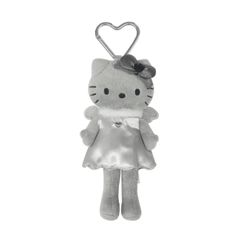 [Self-operated] Sanrio Black Leather Long-Legged Kitty Series Plush Keychain (Gray Angel) - 1 Piece - Car Pendant, Bag Charm, Keychain