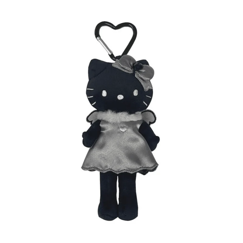 [Self-operated] Sanrio Black Leather Kitty Series Plush Keychain (Black Angel) - 1 Piece - Car Pendant, Bag Charm, Keychain