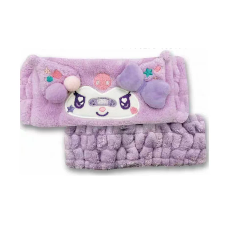 [Self-operated] Sanrio Heart-Eye Bow Plush Headband (Kuromi Style) - 1-Pack - A Must-Have for Home Face Washing