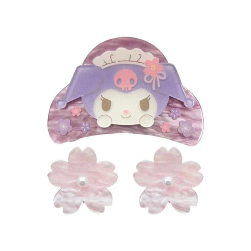 [Self-operated] Sanrio Dessert Shop Character Mini Hair Clip Set (Kuromi Style) - 1 Shark Clip + 2 Small Claw Clips - Cute Hair Clip Set