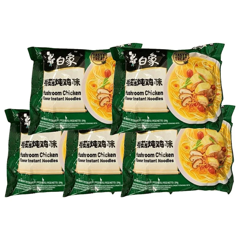 [Self-operated] BAIXIANG Classic Mushroom and Chicken Flavor Instant Noodles (5-pack, 104g each) - 5 packs. Instant noodles, ramen, and mixed noodles.