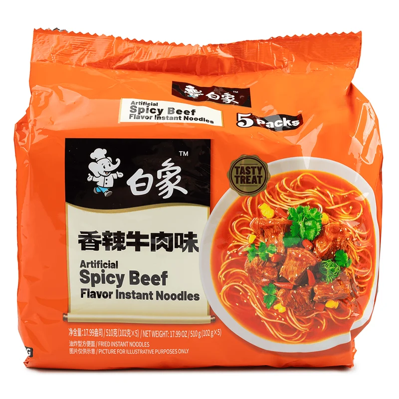 [Self-operated] BAIXIANG (White Elephant) Flavored Spicy Beef Noodles (5-pack, 102g each) - Instant Noodles, Ramen, Mixed Noodles