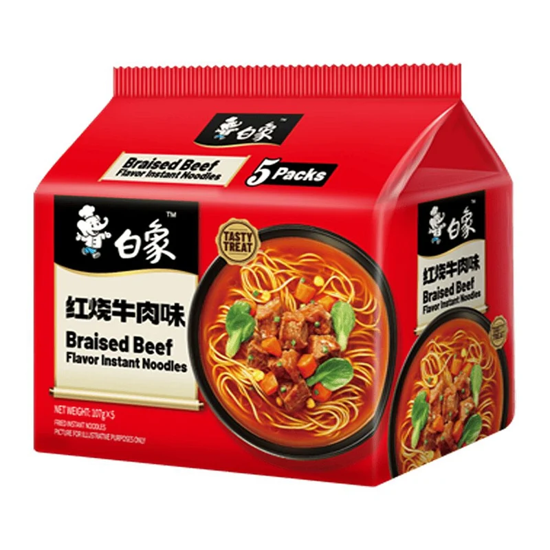 [Self-operated] BAIXIANG Classic Braised Beef Flavor Noodles (5-pack, 107g each) - Instant Noodles, Ramen, and Mixed Noodles