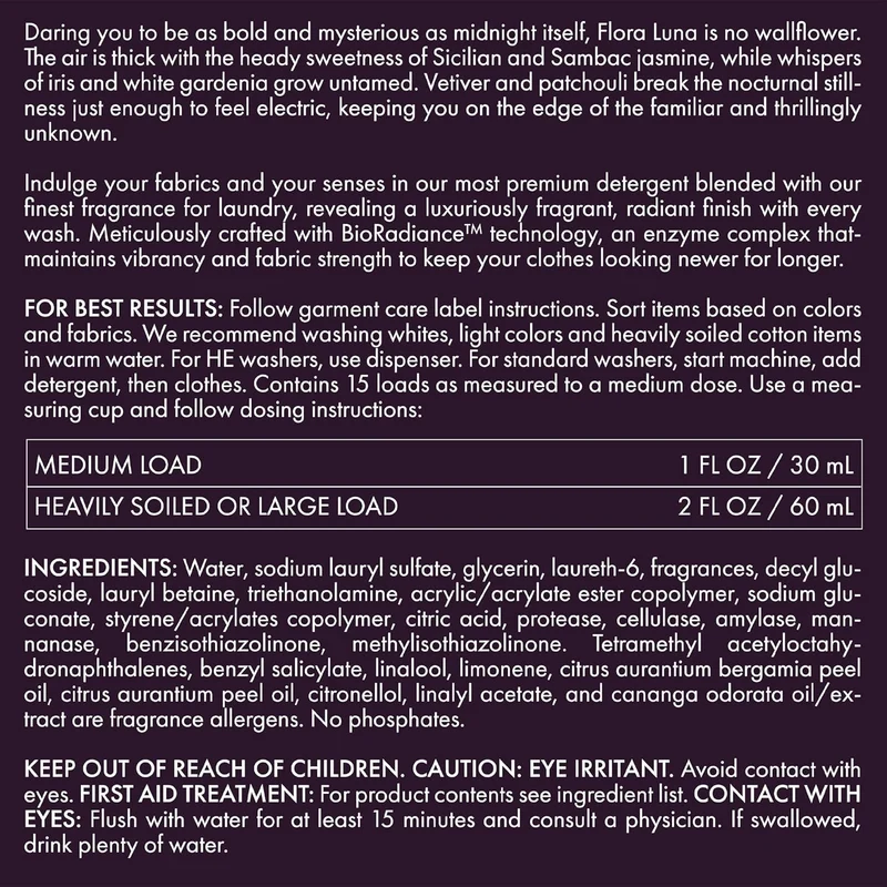 [Self-operated] THE LAUNDRESS Flora Luna Luxury Floral Scented Laundry Detergent 473ml (USA) - Long-lasting fragrance up to 7 days; BioRadiance enzyme technology keeps clothes vibrant and durable.