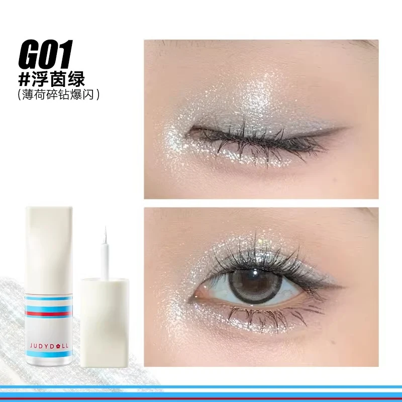 [Self-operated] Judydoll Liquid Eyeshadow #G01 Floating Green Mint Rhinestone Glitter 3g Matte with Glitter Flakes, Fine Shimmer, Pearlescent, Sheer, and Skin-Complete