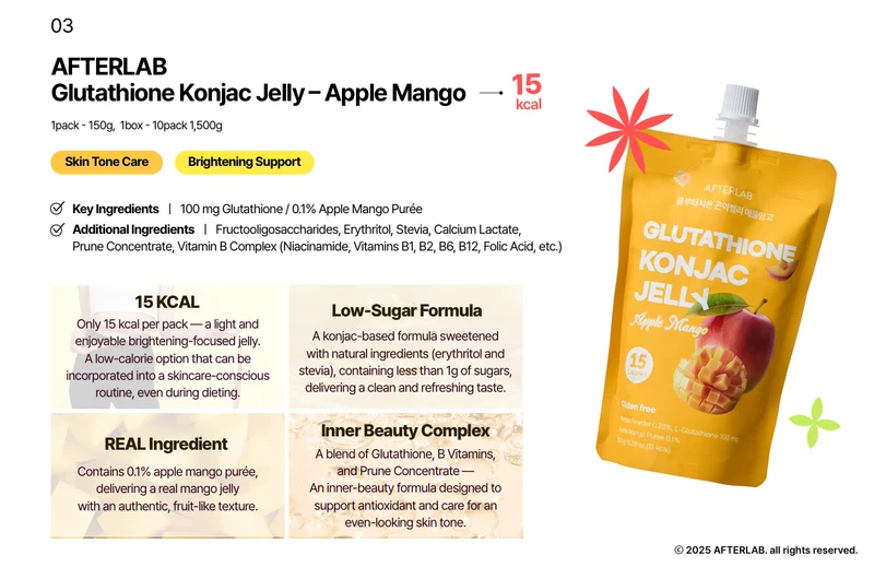 [Self-operated] AFTERLAB Korean Glutathione Konjac Jelly, Apple and Mango Flavor, 150g. Low-calorie jelly with brightening effect.