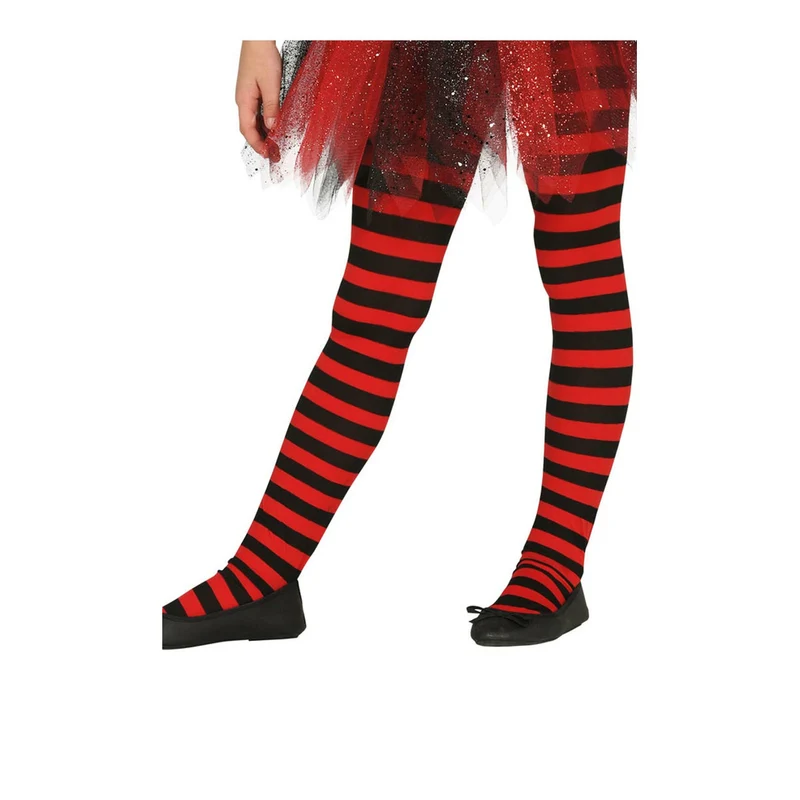 Feinstrumpfhose mit schwarz-rote Streifen für Kinder