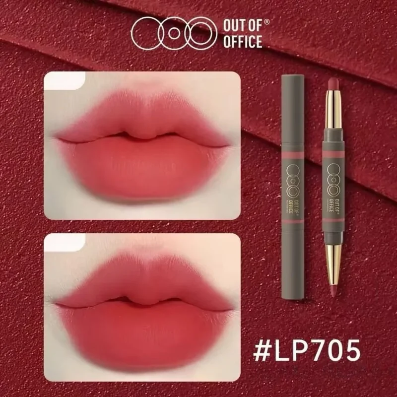[Self-operated] OUT OF OFFICE Double-ended Matte Lipstick #LP705 Tulip Color 1g + 300mg, a solid lipstick for outlining, filling, and coloring lips. Waterproof, sweatproof, long-lasting, and non-fading.