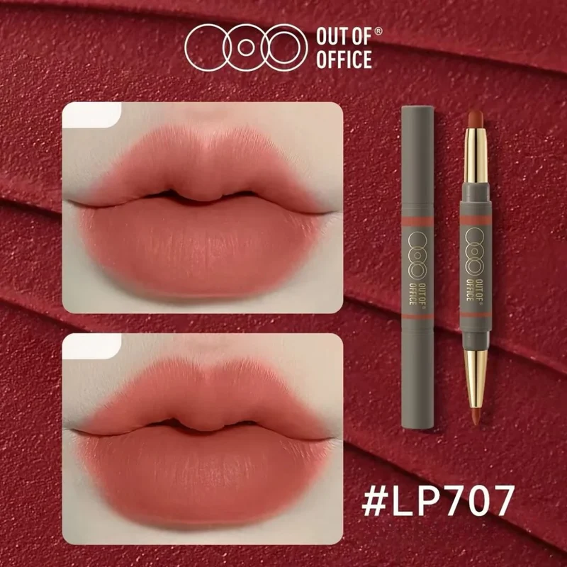 [Self-operated] OUT OF OFFICE Double-ended Matte Lipstick #LP707 Carrot Red 1g + 300mg, a solid lipstick for outlining, filling, coloring, waterproof, sweatproof, long-lasting and non-fading.