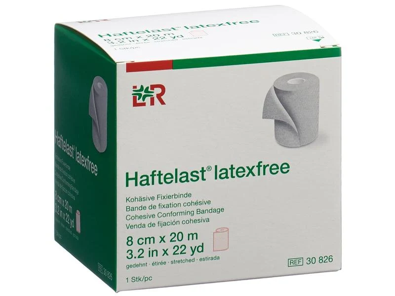 Lohmann Rauscher L&R Haftelast latexfree, Kohäsive Fixierbinde, beige, 8 cm x 20 m, 1 Stück