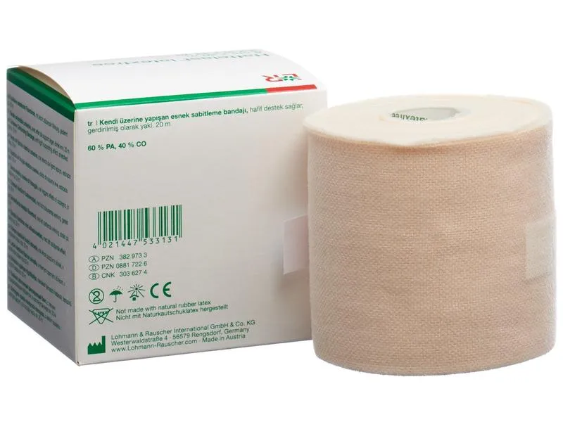 Lohmann Rauscher L&R Haftelast latexfree, Kohäsive Fixierbinde, beige, 8 cm x 20 m, 1 Stück