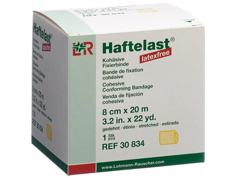 Lohmann Rauscher L&R Haftelast latexfree, Kohäsive Fixierbinde, gelb, 8 cm x 20 m, 1 Stück